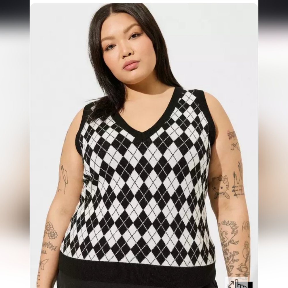 Torrid Black and White Argyle Sweater Vest